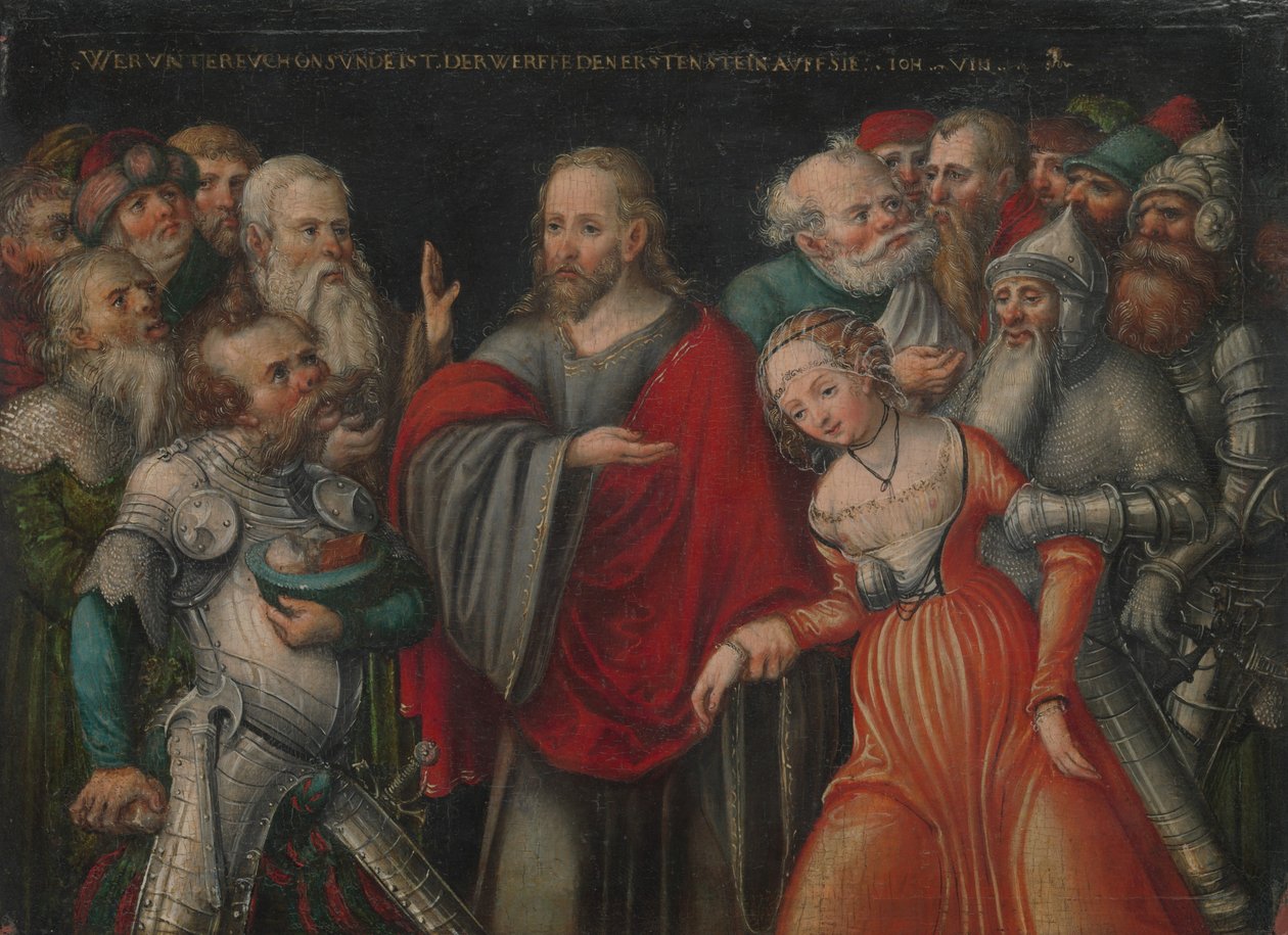 基督和通奸，约。 1545-50。 作者 卢卡斯·克拉纳赫（Lucas Cranach）
