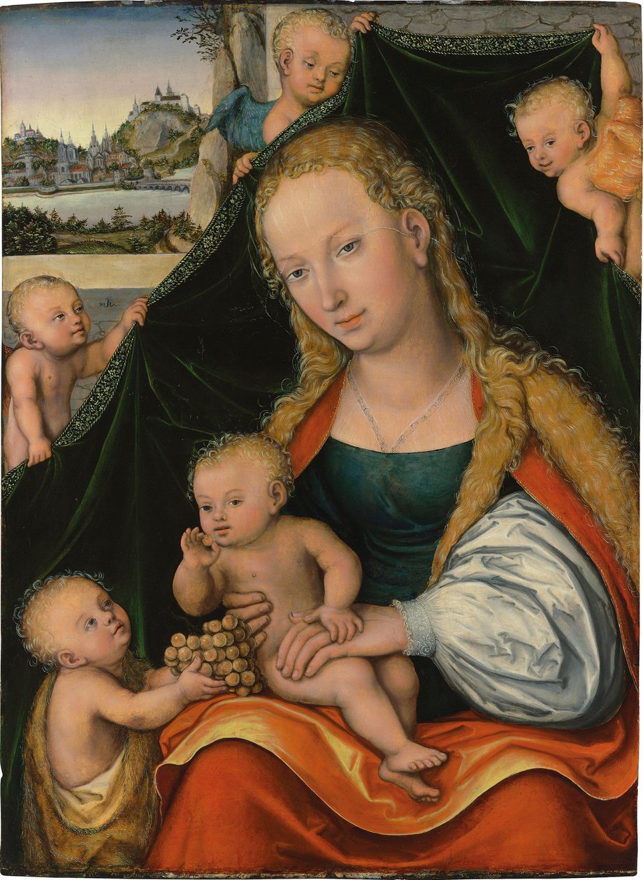 德语：Madonna und Kind mit dem Johannesknaben und Engeln 圣母与圣婴圣约翰施洗者和天使 作者 卢卡斯·克拉纳赫（Lucas Cranach）