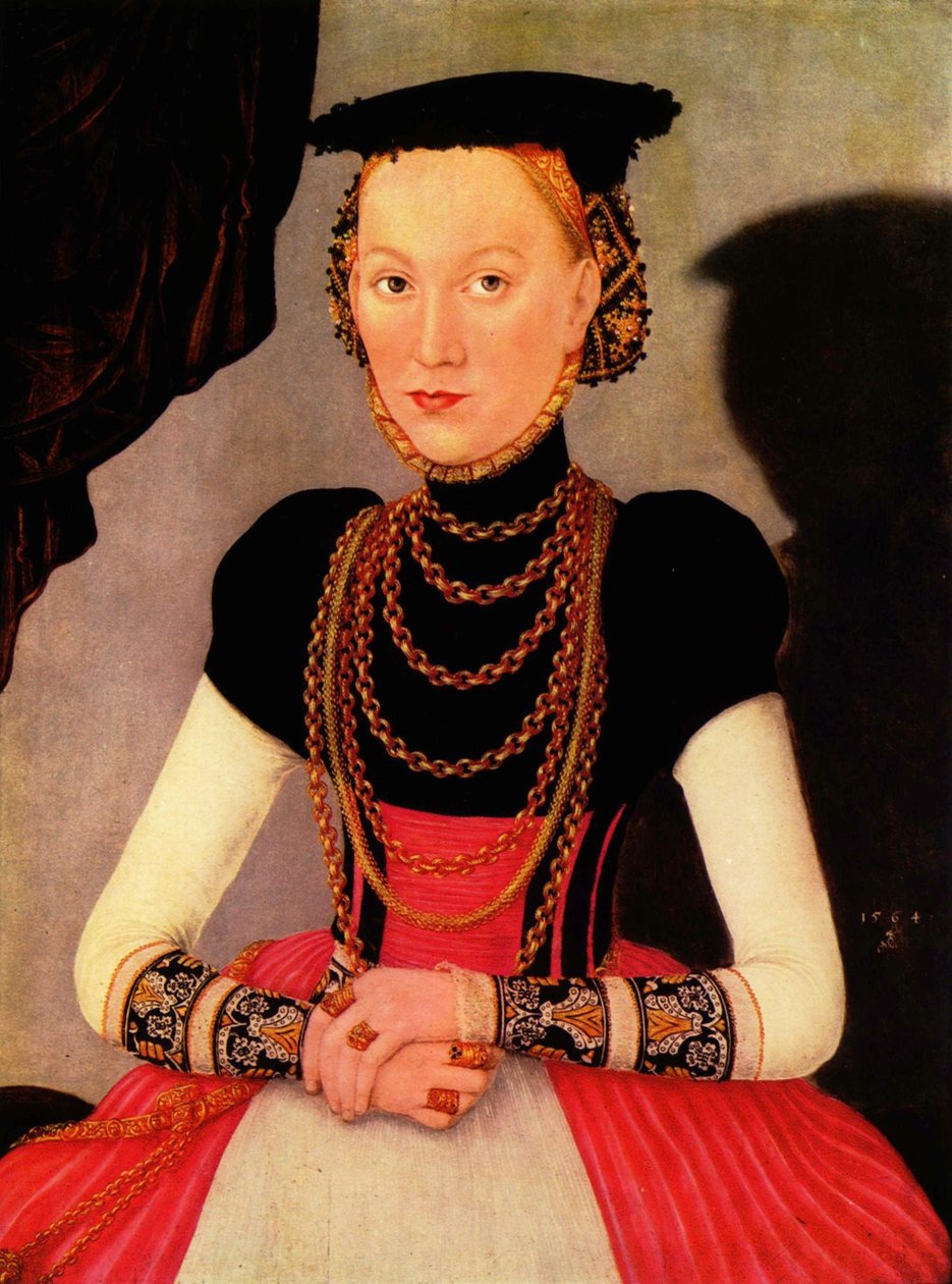 德语：Weibliches Bildnis / Bildnis einer Frau (eine geborene Hoffmann aus Leipzig) 女性肖像 / Portrait of a Woman (a Hoffmann by birth from Leipzig) 作者 卢卡斯·克拉纳赫（Lucas Cranach）