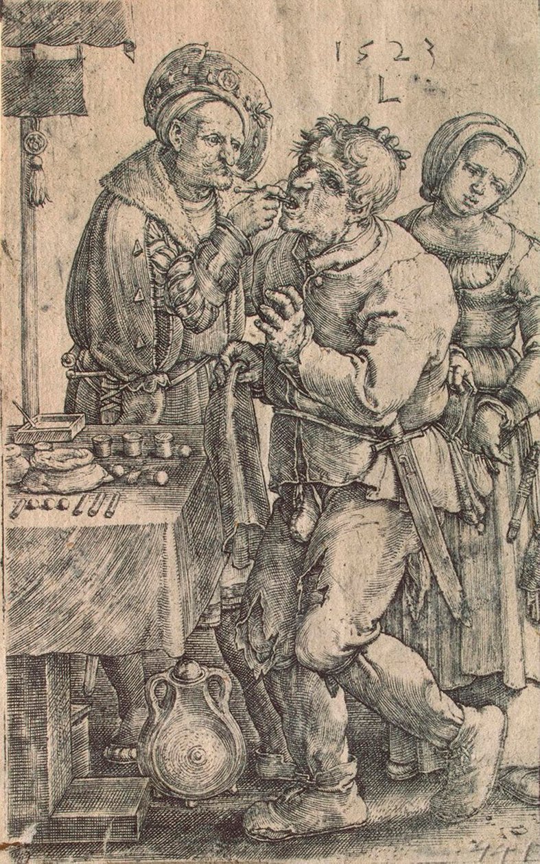牙医，1523年。 作者 卢卡斯·莱登·范