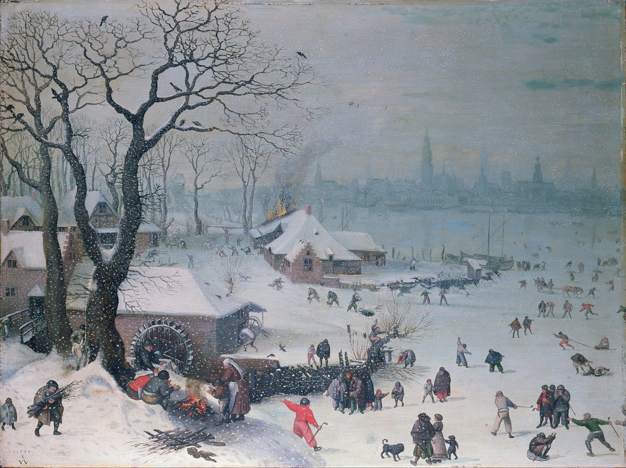 安特卫普附近的冬季景观与降雪 作者 卢卡斯·瓦尔肯博奇面包车