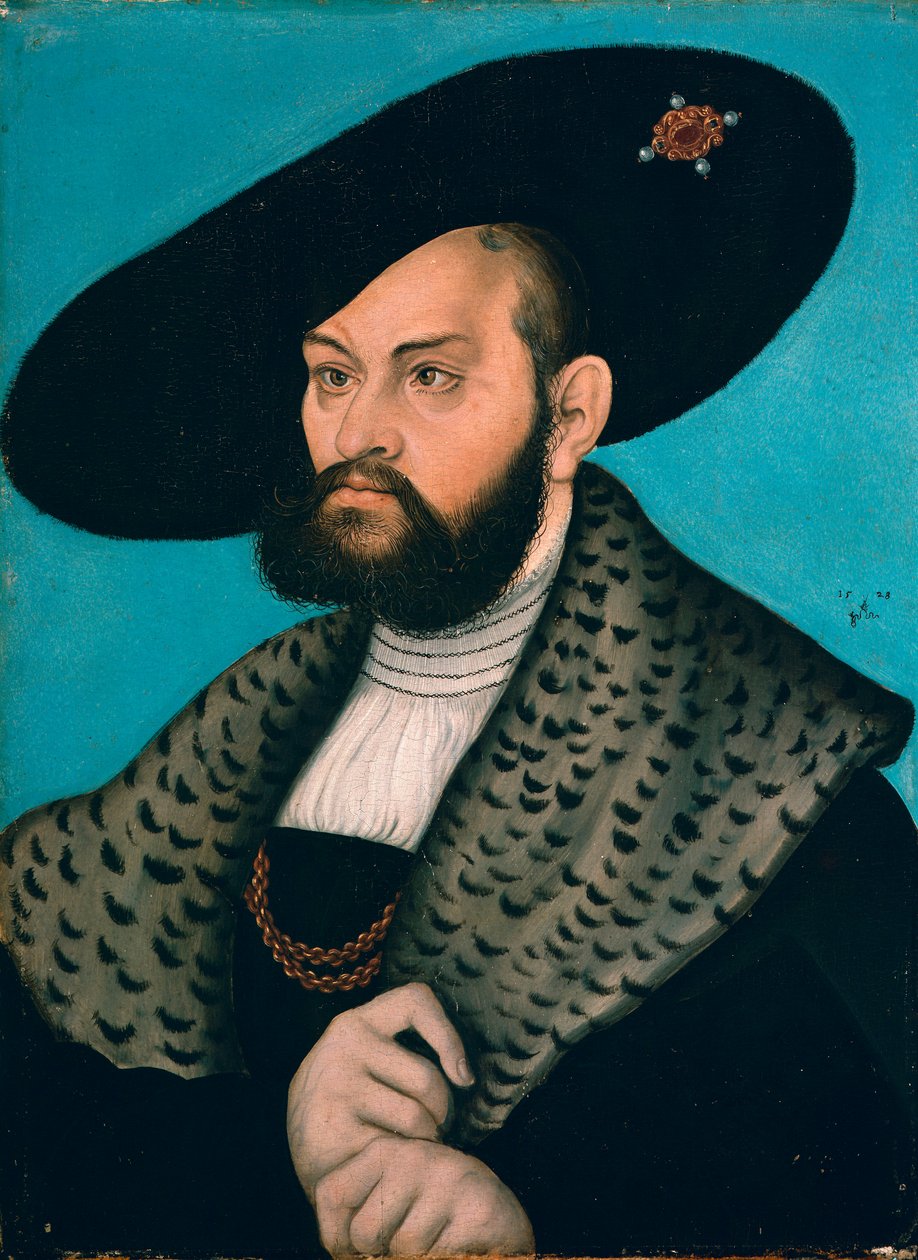 Albert de Brandebourg (Albrecht von Brandenburg-Ansbach) (1490-1568) - 普鲁士公爵 Brandenburg-Ansbach 的 Margrave Abrecht 的肖像 - Cranach, Lucas, the Elder (1472-1553) - 1528 - 木版油 - 50.6x37， 3 - 赫尔佐格·安东·乌尔里希博物馆，不伦瑞克 作者 老卢卡斯·克拉纳赫