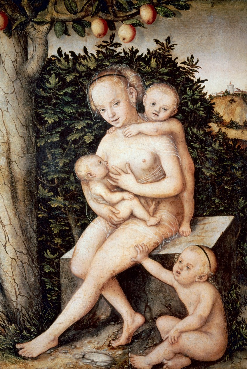 慈善。 老卢卡斯·克拉纳赫（Lucas Cranach the Elder，1472-1553 年）的绘画。 木头油画，约 1537 年，文艺复兴时期。 安特卫普皇家美术博物馆（比利时）。 作者 老卢卡斯·克拉纳赫