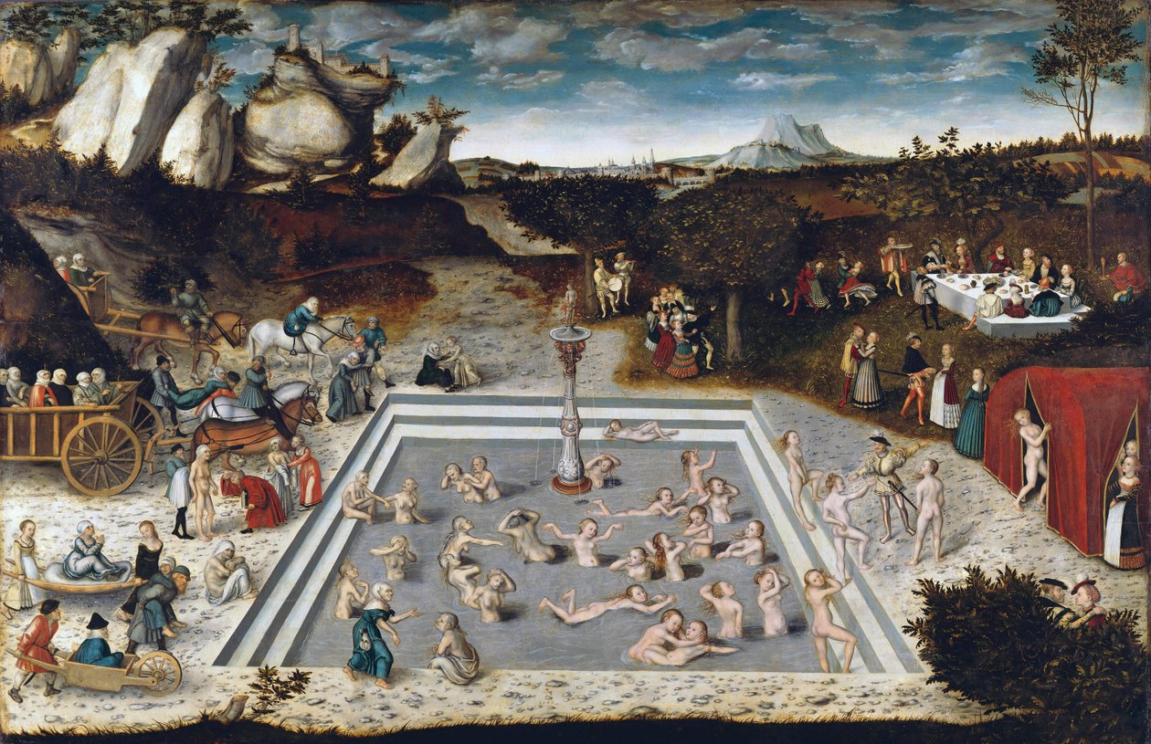青春之泉 - 青春之泉，作者 Cranach, Lucas, the Elder (1472-1553)。 木头上的油 作者 老卢卡斯·克拉纳赫