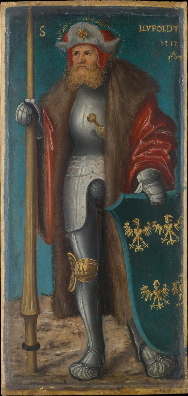 奥地利的利奥波德三世 (Leopold de Babenberg)，被称为虔诚者 (1073-1136) - 圣利奥波德，由老卢卡斯 (1472-1553) 克拉纳赫 (Cranach) 创作。 木头上的油 作者 老卢卡斯·克拉纳赫