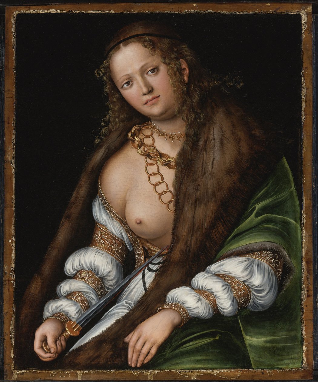 Lucrece - Lucretia par Cranach，老卢卡斯 (1472-1553)。 木头油彩，尺寸：60,3x48,9，，私人收藏 作者 老卢卡斯·克拉纳赫