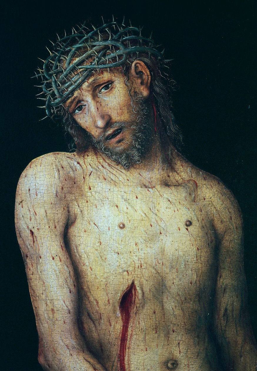 Pieta"，由老卢卡斯-克拉纳赫（1472-1553）创作，面板上的钢笔画。德国 作者 老卢卡斯·克拉纳赫