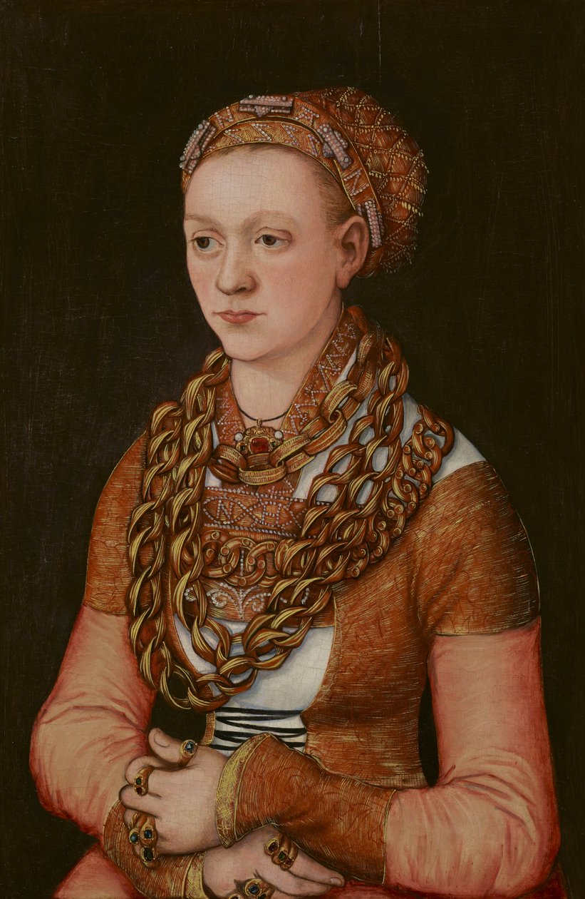 Anna Buchner 的肖像，原名 Lindacker，c.1520（面板上的油）（另见 3710993） 作者 老卢卡斯·克拉纳赫