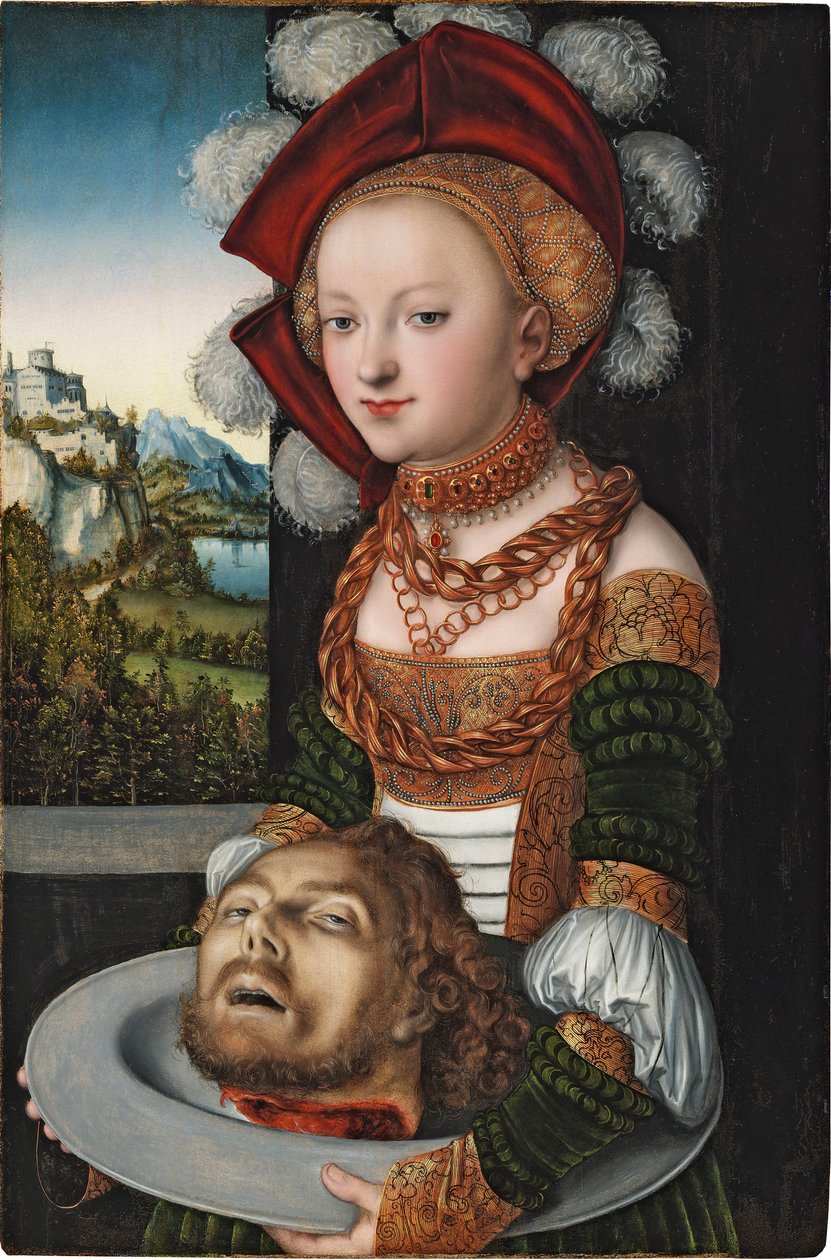 Salome avec la tete de Saint Jean Baptiste - Salome with the Head of Saint John the Baptist, by Cranach, Lucas, the Elder（1472-1553）。木板油画，约1527-1530年。尺寸：88.4x58.3厘米。Szepmuveszeti Muzeum, 布达佩斯 作者 老卢卡斯·克拉纳赫