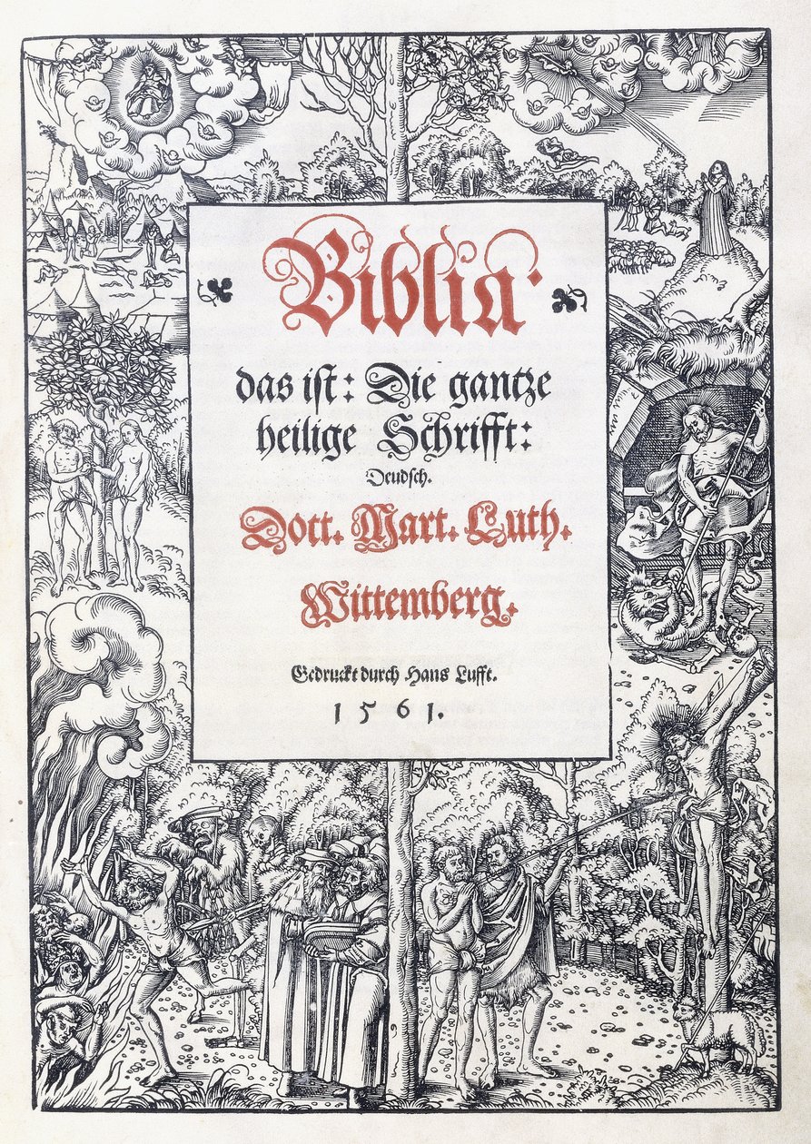 标题页，带有精美的插图边框，其边框来自“ Biblia，即：整个圣经：Deudsch”，由马丁·路德（Martin Luther），1560-1561年翻译 作者 卢卡斯·小克拉纳赫