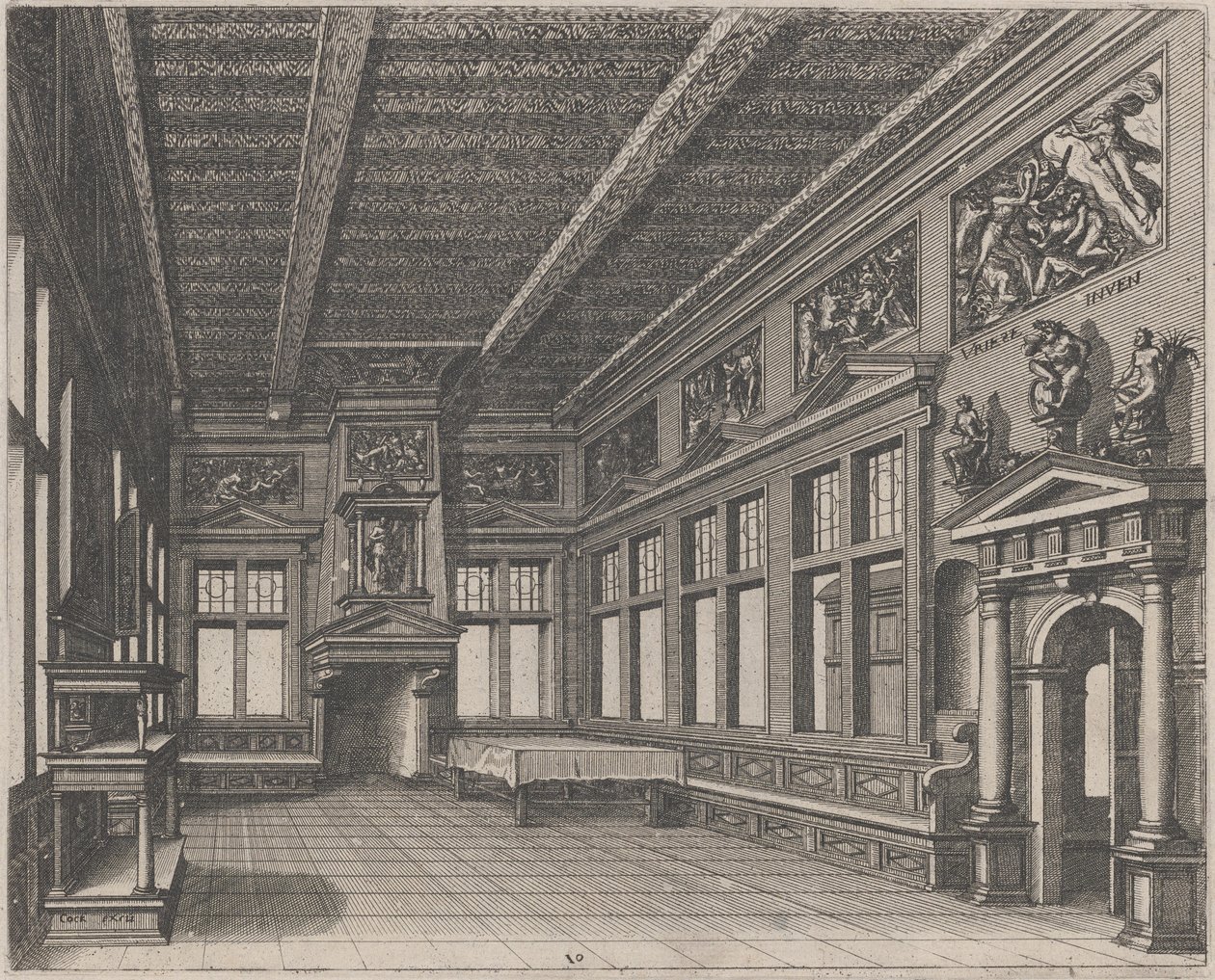 内部有自助餐、烟囱和宗教画作 作者 Lucas van Doetechum 和 Johannes