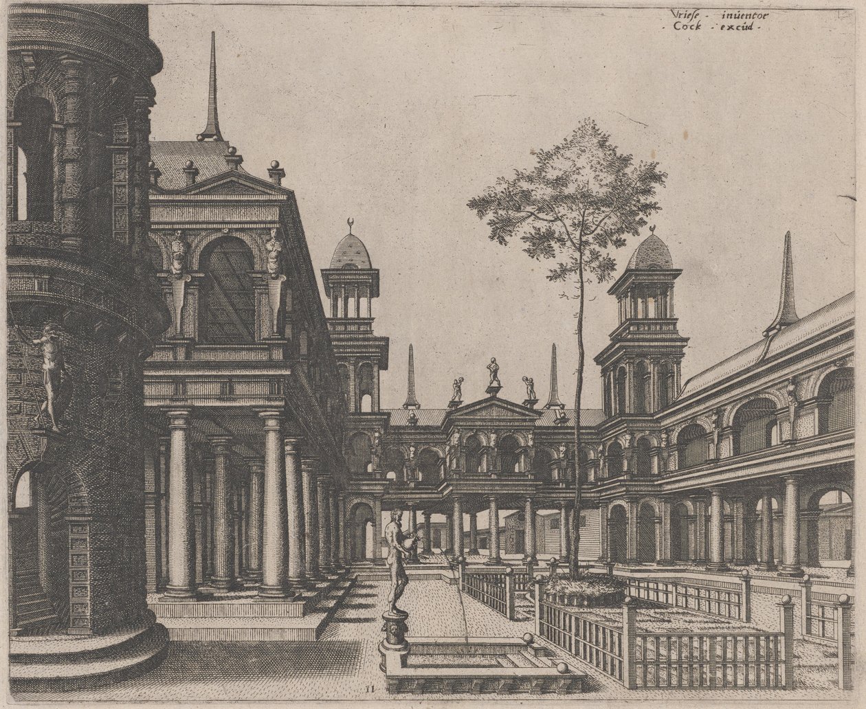 广场，左边是一个圆形建筑，背景是方尖碑 作者 Lucas van Doetechum 和 Johannes