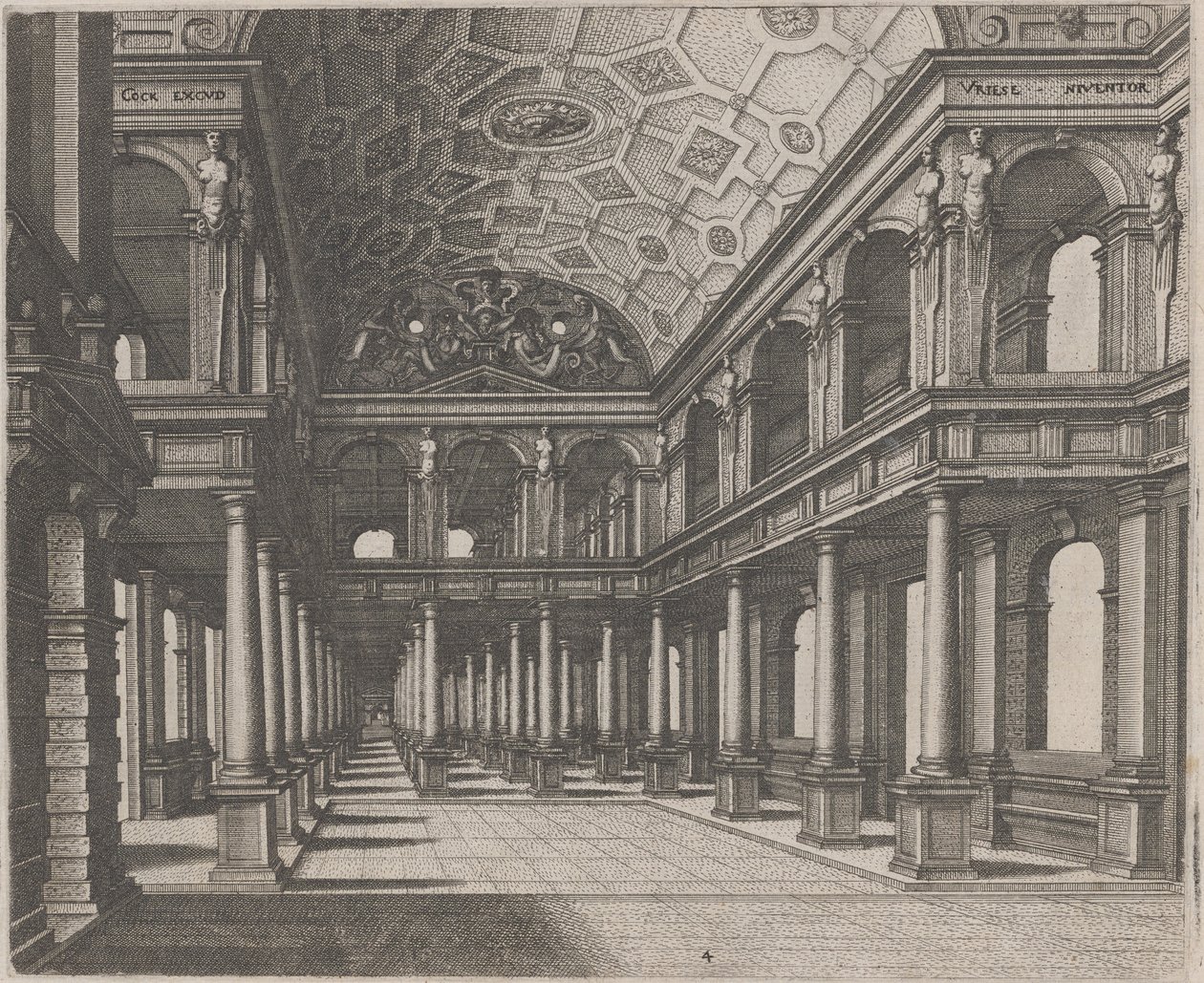 托斯卡纳柱子的大厅景观 作者 Lucas van Doetechum 和 Johannes