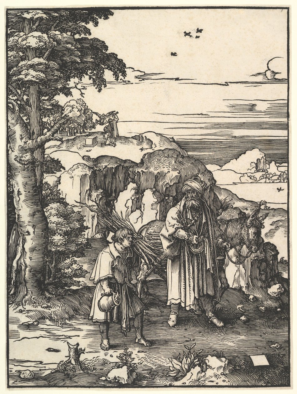 亚伯拉罕（Abraham）去献祭以撒（1517-19）。 作者 卢卡斯·范·莱登