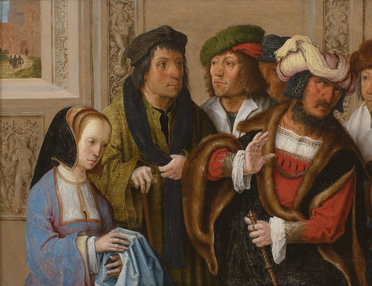 Potiphars妻子展示约瑟夫斯服装，c。 1512 作者 卢卡斯·范·莱登