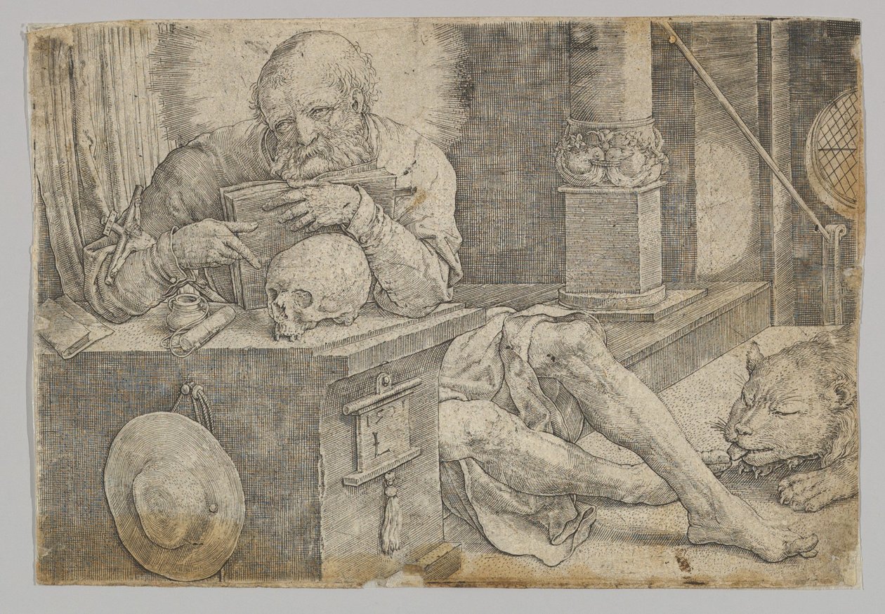 1521年，圣杰罗姆（St. Jerome）在他的研究中。 作者 卢卡斯·范·莱登