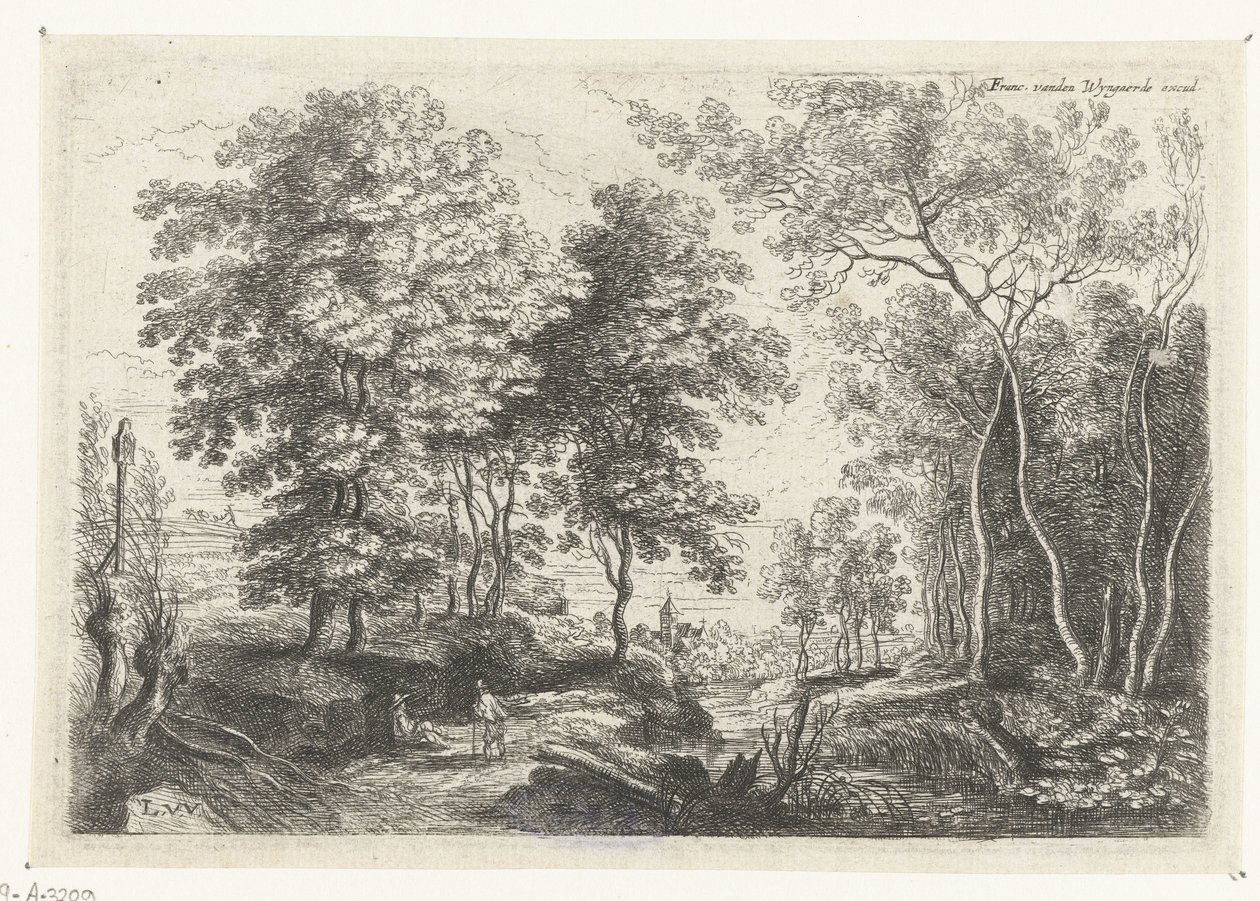 溪流穿过森林的风景
六幅风景画（系列名称） 作者 卢卡斯·范·乌登（Lucas van Uden）
