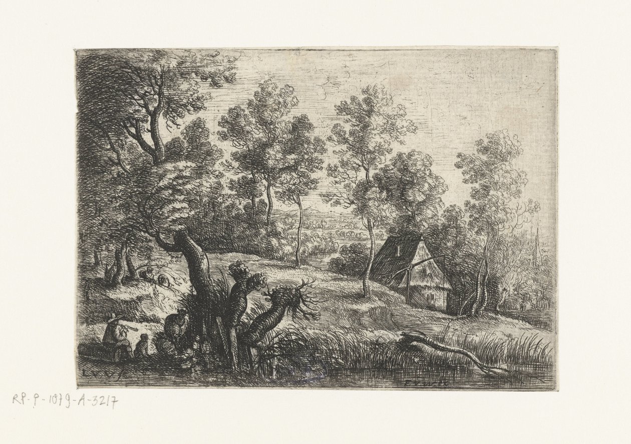 有房屋和水井的风景
五幅风景画（系列名称） 作者 卢卡斯·范·乌登（Lucas van Uden）