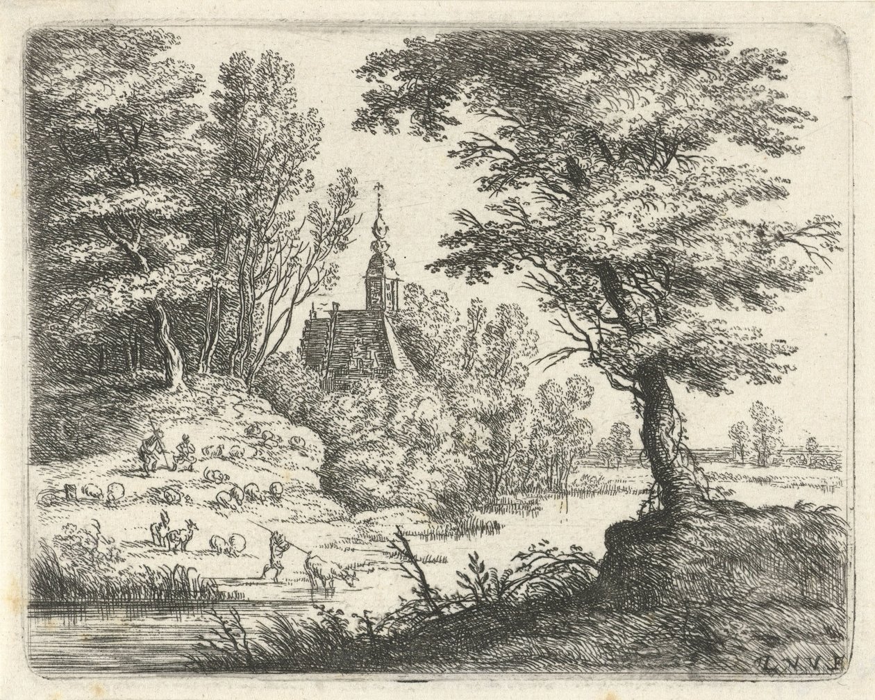 河边牧羊人和牛群的风景
小风景（系列名称） 作者 卢卡斯·范·乌登（Lucas van Uden）