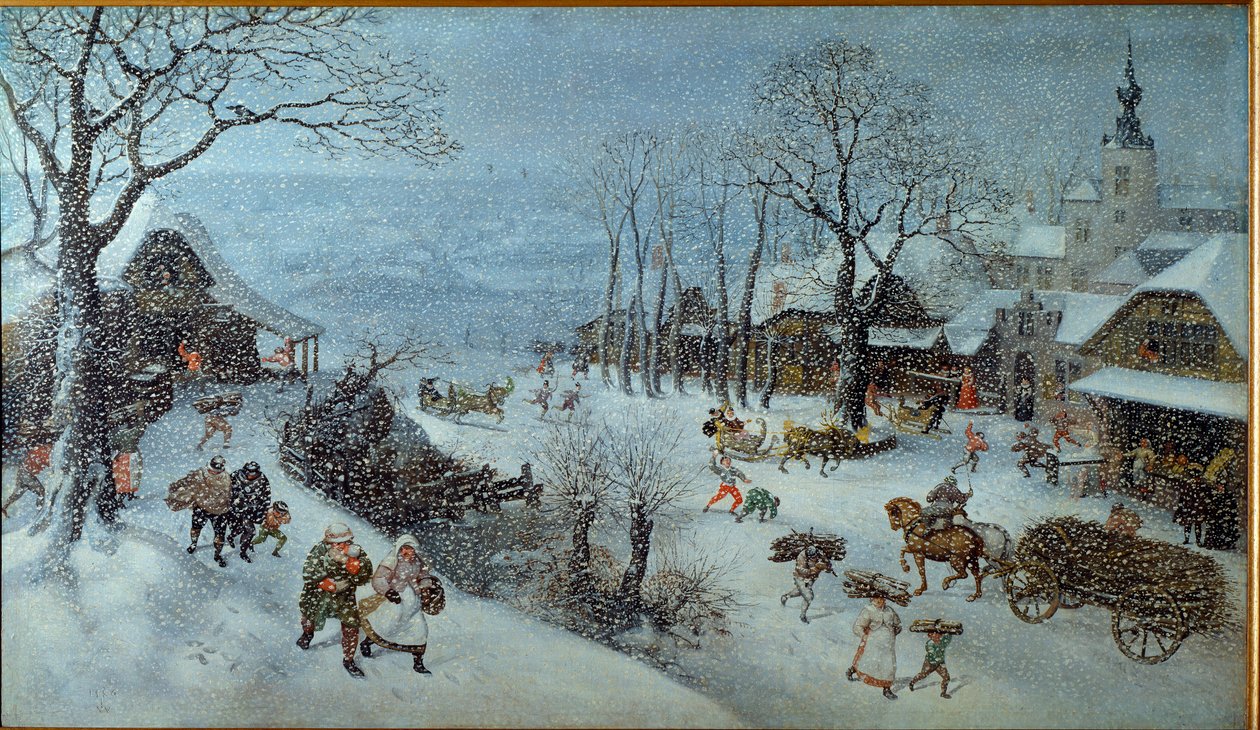 Winter. A village under the snow (painting 作者 卢卡斯·范·瓦肯博赫