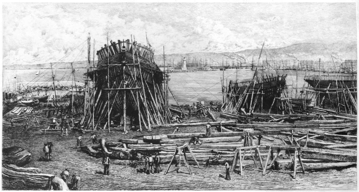 1834年马赛法罗的造船厂（bw照片） 作者 卢西安·马塞林·高铁（Lucien Marcelin Gautier）