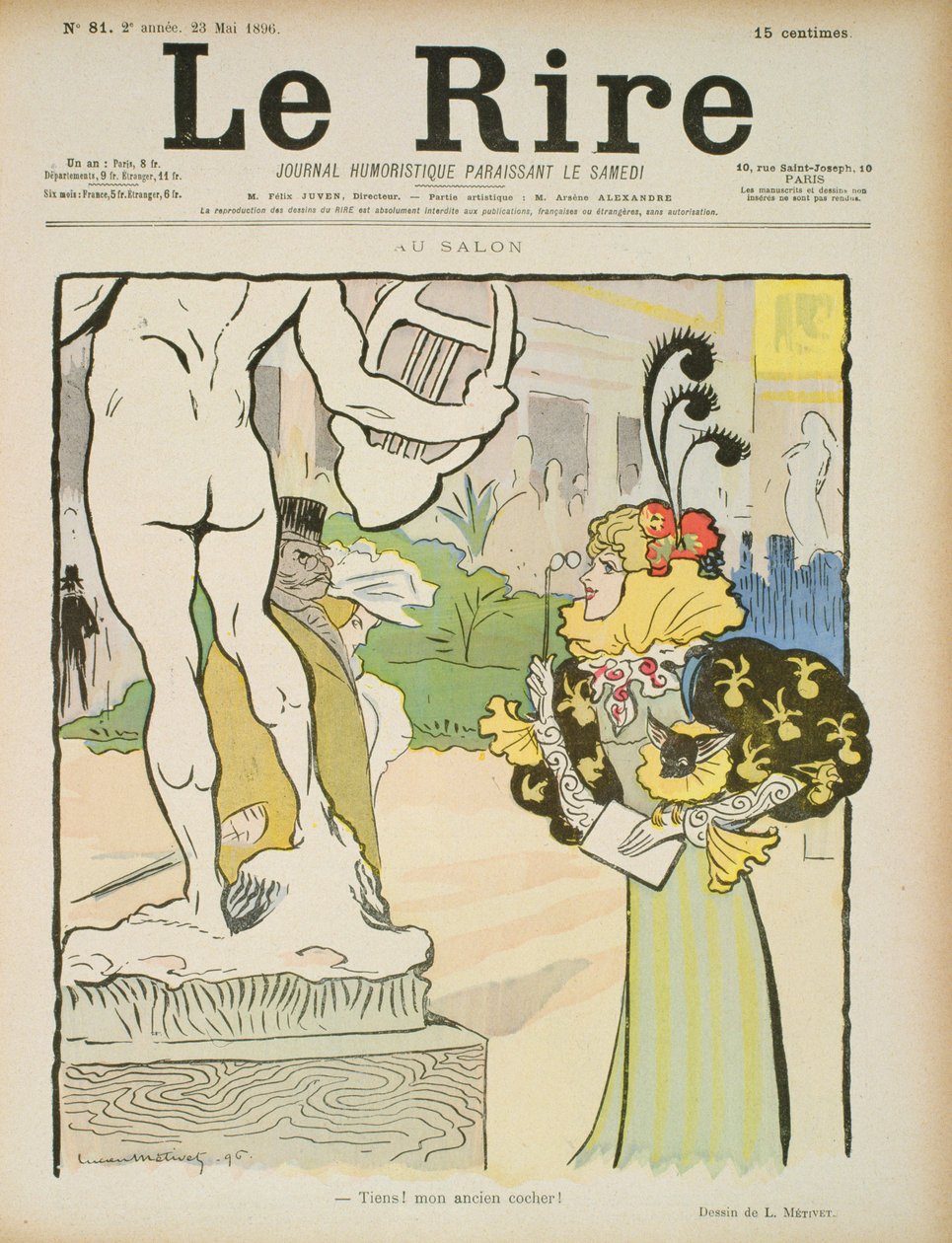 在雕塑展，1896年5月23日&39;Le Rire&39;的封面 作者 露西安·梅蒂（Lucien Metivet）