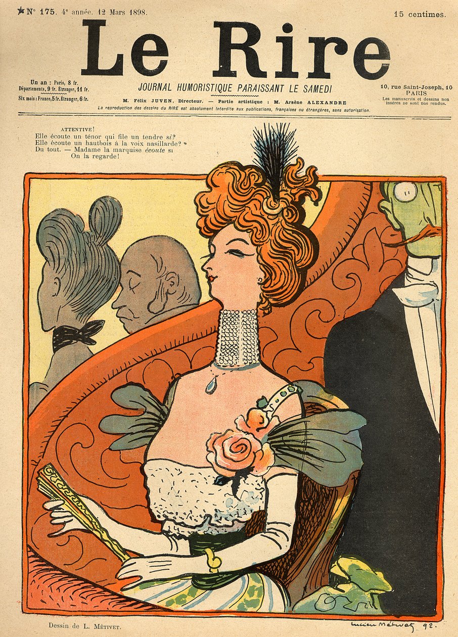 法国侯爵夫人的漫画，来自&39;Le Rire&39;的封面，1898年3月12日 作者 露西安·梅蒂（Lucien Metivet）