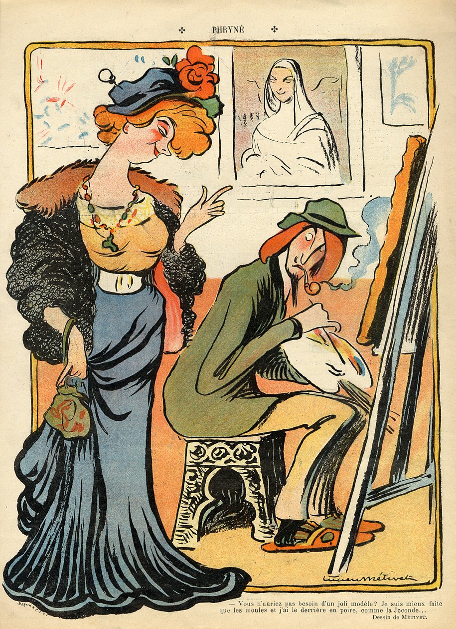 Phryne：1907年2月23日“Le Rire”封底的漫画艺术家模特 作者 露西安·梅蒂（Lucien Metivet）