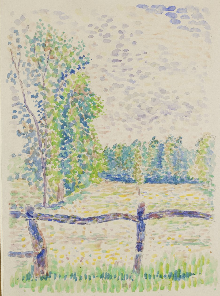 LaBarrière，Eragny Meadows，c.1886（白纸上的石墨水彩画） 作者 卢西安·皮萨罗（Lucien Pissarro）