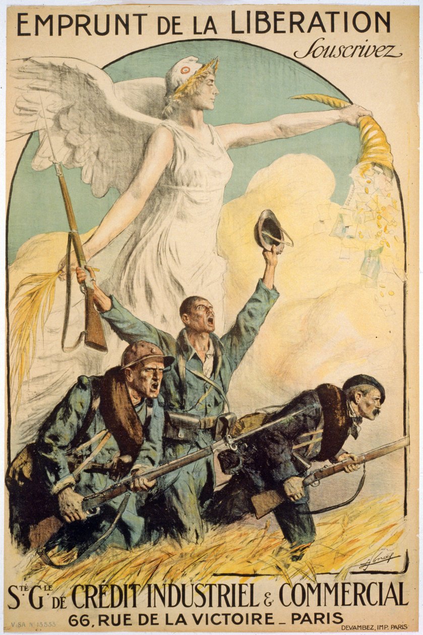 Emprunt de la Liberation, Souscrivez, Sté.Gle. de Crédit Industriel  Commercial, pub.巴黎，约 1917 年（彩色印刷版） 作者 吕西安·赫克托·乔纳斯