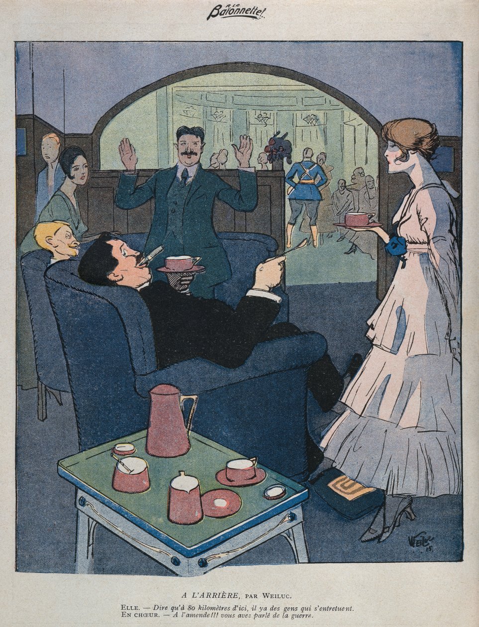 在大后方，《La Baionnette》插图，1915 年 9 月 2 日（彩色平版印刷） 作者 吕西安·亨利·维卢克
