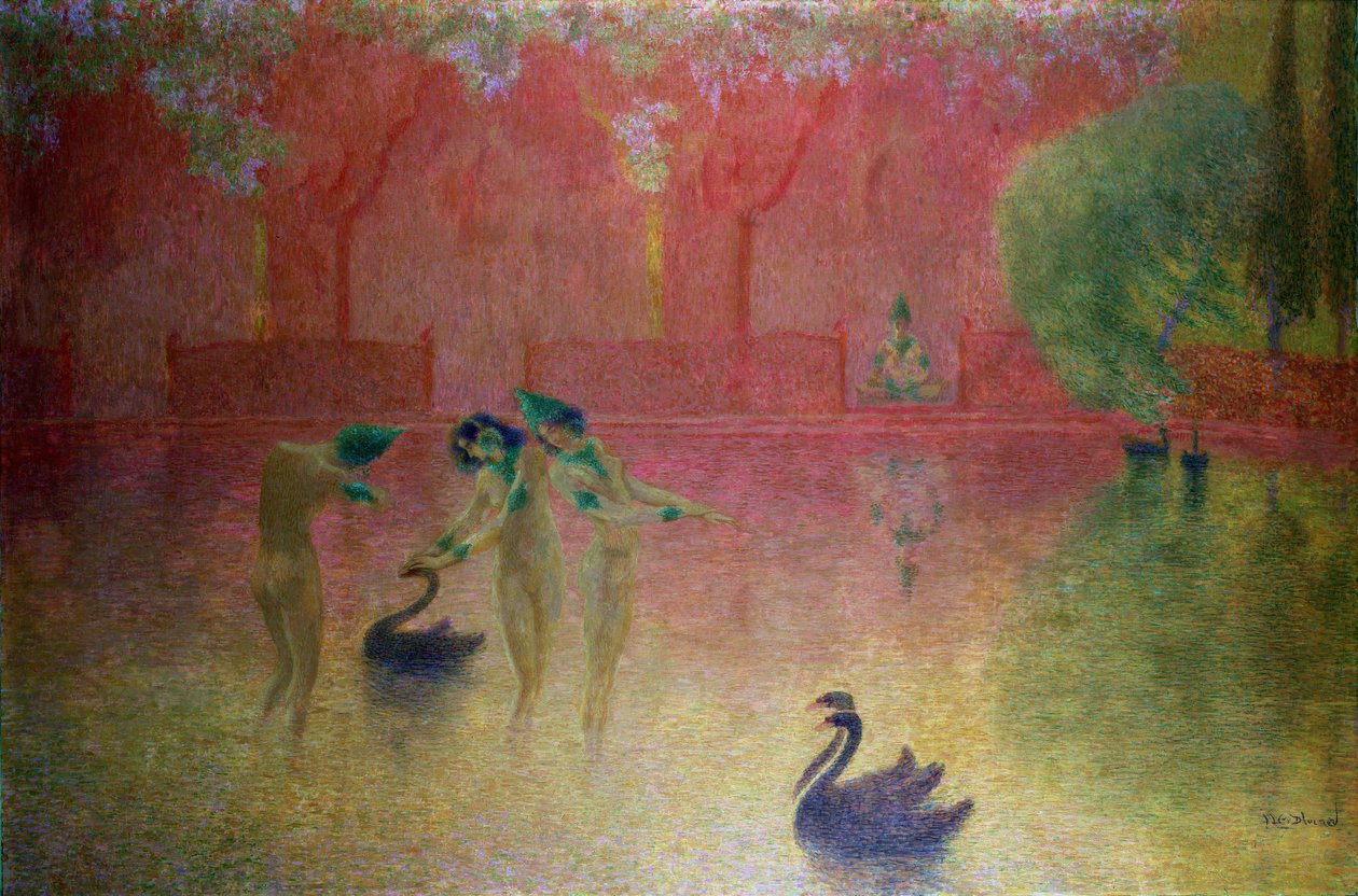东方风景中沐浴的仙女（木板油画） 作者 吕西安·利维-杜尔默