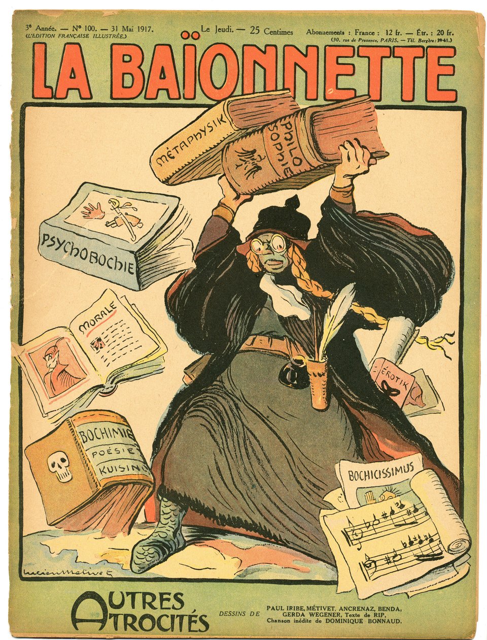 La Baionnette》的封面，一本色彩斑斓的讽刺杂志 作者 露西安·梅蒂（Lucien Metivet）