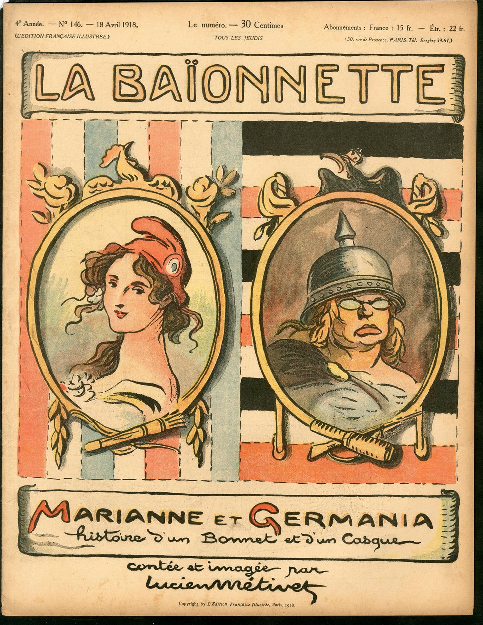 《La Baionnette》封面，色彩讽刺 作者 露西安·梅蒂（Lucien Metivet）