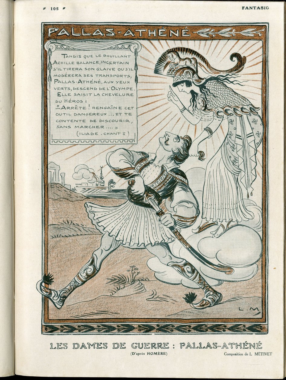 Illustration in "Fantasio", 01/04/15 - the woman of the war Pallas-Athenee war 14-18 (engraving) 作者 露西安·梅蒂（Lucien Metivet）