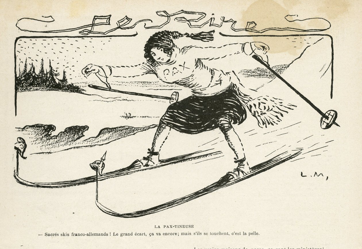 Le Rire 插图，24/02/12 - La pax-tineuse - 德国普鲁士，体育，和平，滑雪，雪，法德关系，第一次世界大战 - 玛丽安 - 体育，寓言（雕刻） 作者 露西安·梅蒂（Lucien Metivet）