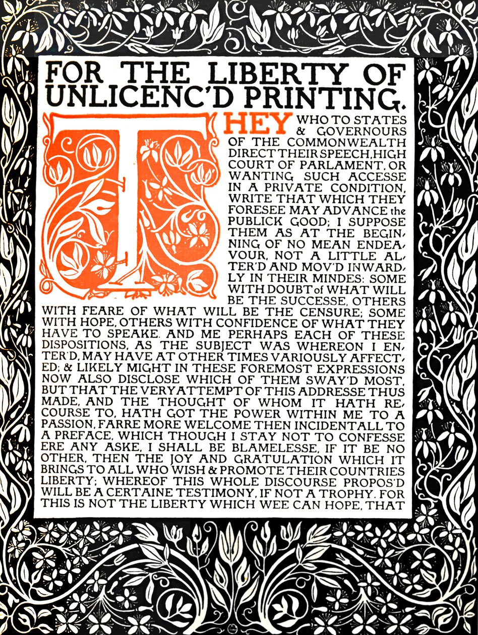 Eragny Press：Areopagitica的开放页，约1895年至1914年。 作者 露西恩·皮萨罗（Lucien Pissaro）