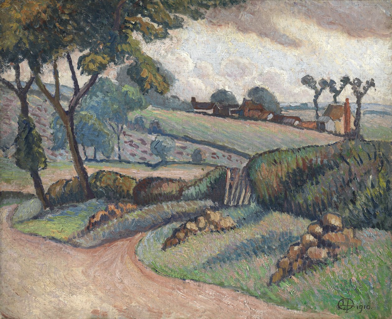 Duton Hill，Essex，1910年（布面油画） 作者 卢西安·皮萨罗（Lucien Pissarro）