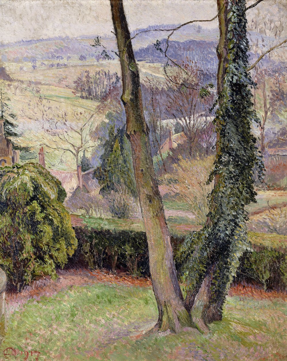 弗罗斯特和薄雾，萨默莱兹，东诺伊尔 作者 卢西安·皮萨罗（Lucien Pissarro）