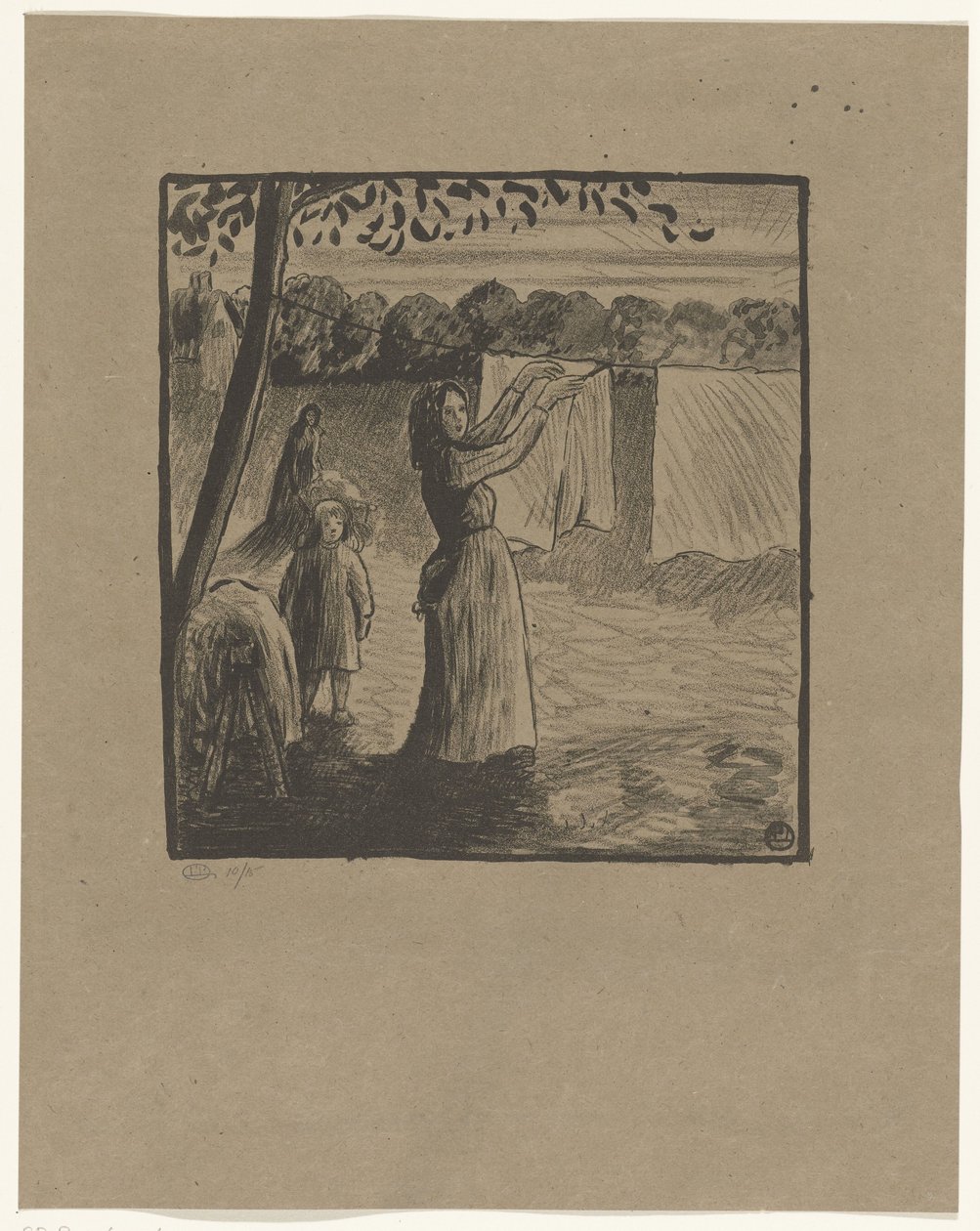 晾晒衣物 作者 卢西安·皮萨罗（Lucien Pissarro）