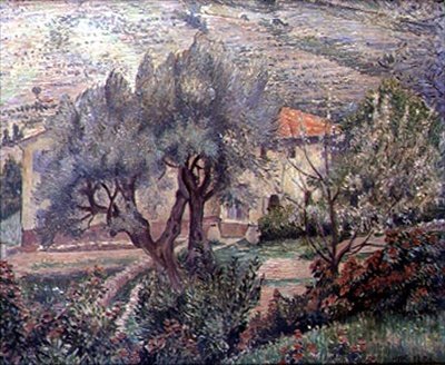 奥罗维达风景，樱桃树（布面油画） 作者 卢西安·皮萨罗（Lucien Pissarro）