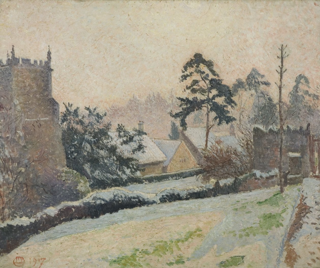 在英格兰威尔特郡东诺伊尔雪景 作者 卢西安·皮萨罗（Lucien Pissarro）