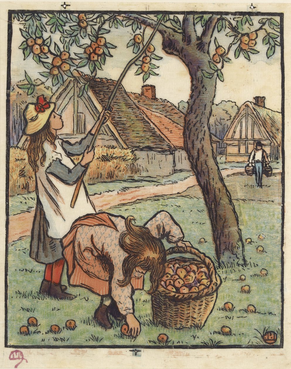 Apple Harvest，1889年 作者 卢西安·皮萨罗（Lucien Pissarro）