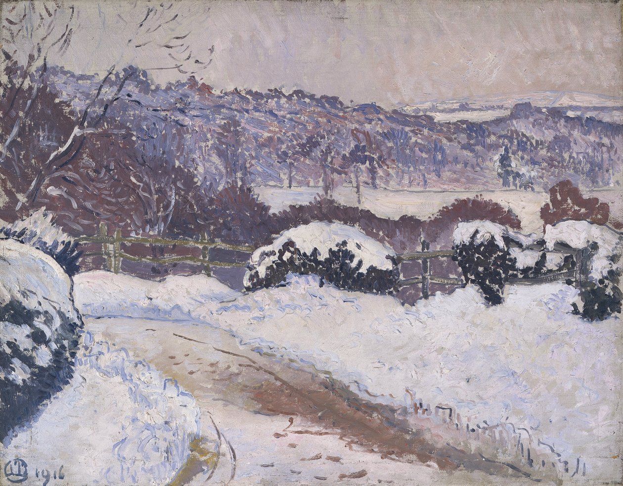 多金路，冷港，雪中 作者 卢西安·皮萨罗（Lucien Pissarro）