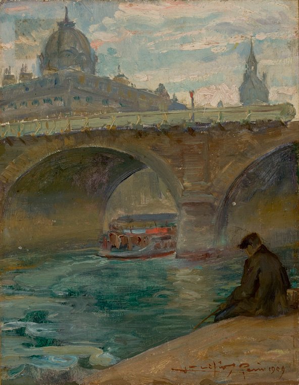 Seine RivernFrancais：在巴黎的巴黎圣母院，背景是法庭de CommercenPortugues的圆顶：O Senan 作者 露西里奥·德·阿尔伯克基