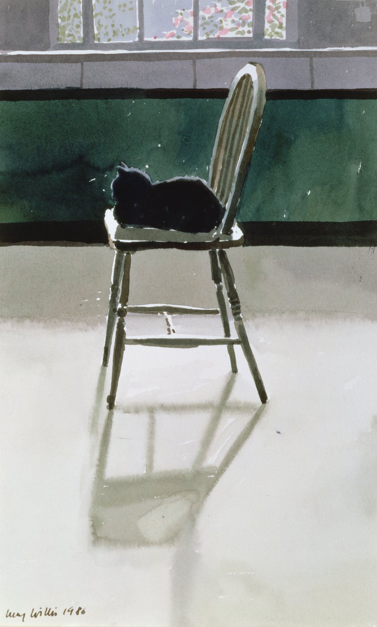 猫在椅子上，1986年 作者 露西·威利斯
