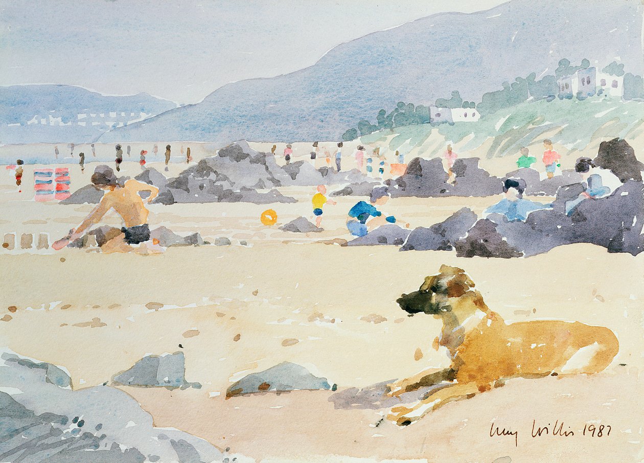 Dog on the Beach，Woolacombe，1987（wc on paper） 作者 露西·威利斯