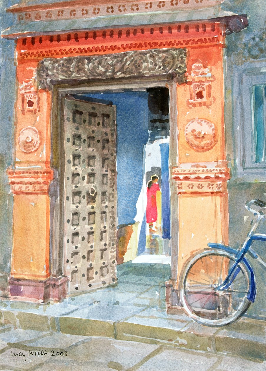 在旧城，Bhuj，2003年（纸上wc） 作者 露西·威利斯