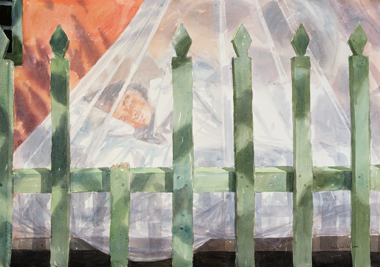 睡在花园里，希腊我，2001年（纸上写着） 作者 露西·威利斯