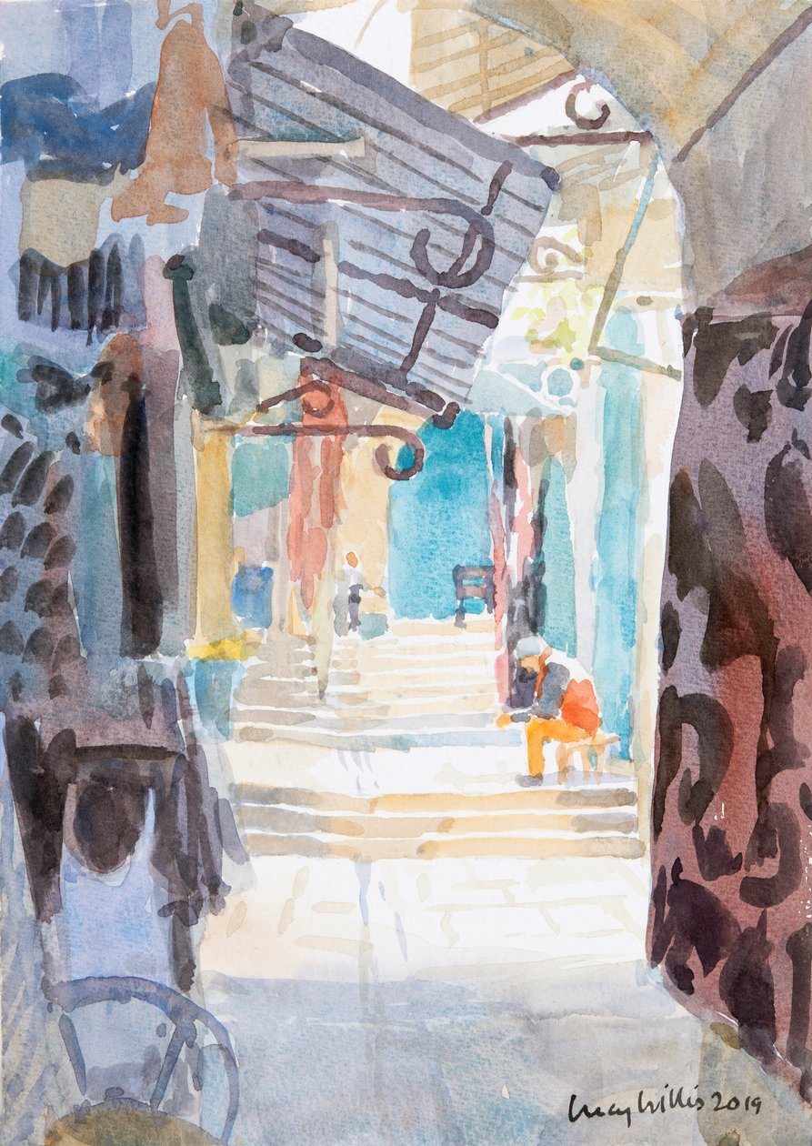 市场台阶，耶路撒冷旧城，2019年（纸上写有w - c） 作者 露西·威利斯